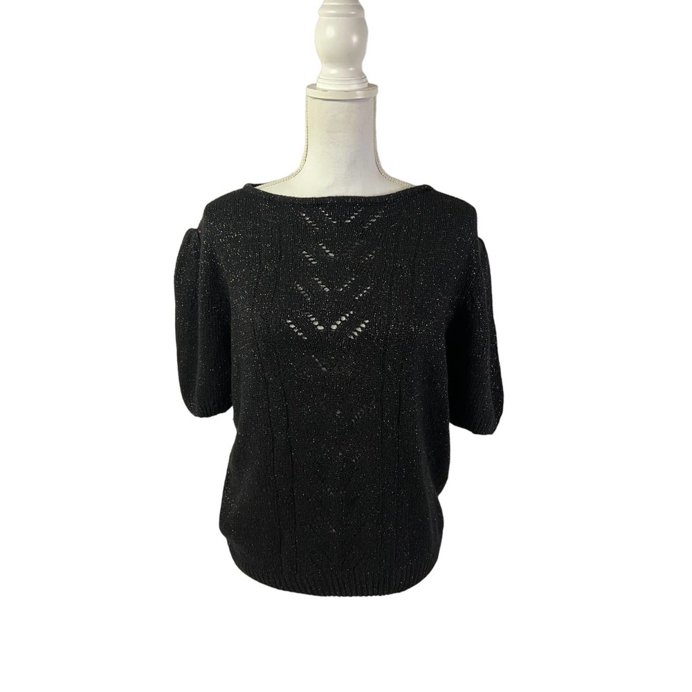 Lady Rothschild black short sleeve sweater multicolor puff‎ sleeve Large 42